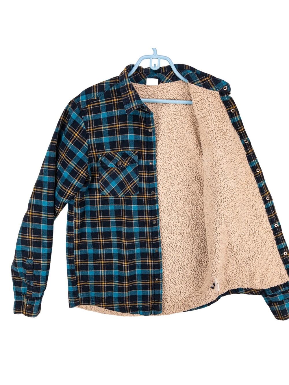 DC Shoes Sherpa Lined Flannel Shirt Jacket Plaid Blue Yellow Mens Smallnaps